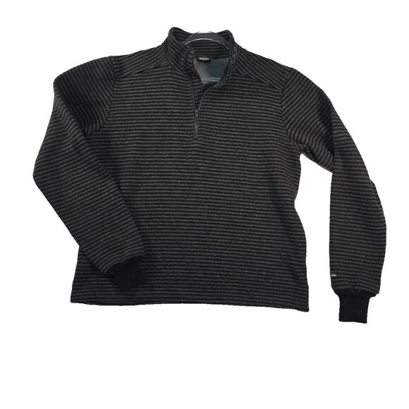 Kavu Pullover 1/4 Zip Sweater Wool Blend Men's L Striped Grey Black Outdoor Hike - Picture 1 of 9